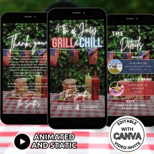 4th of July BBQ Invitation Template, Digital Grill and Chill Party Invite Animated, July 4th Cookout Barbeque Party Celebration Invite Phone