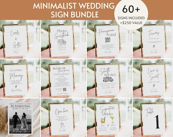 Minimalist Wedding Sign Bundle, 60+ Modern Reception Signs Template, Wedding Signage Bundle, Boho Wedding Newspaper DIY Printable Download