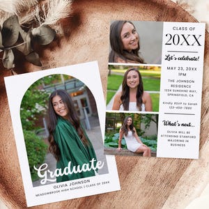 Graduation Invitation Template, Senior Graduate Announcement, Modern Minimalist Graduation Party Invite, Arch Photo Graduation Card Editable
