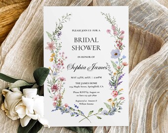 Wildflower Bridal Shower Invitation Template, Love in Bloom Wedding Shower Invite, Spring Boho Floral Flower Bridal Brunch Invite Editable
