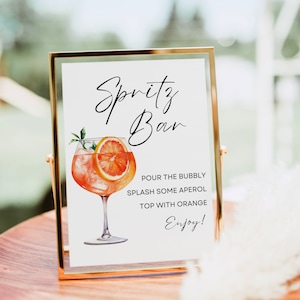 Znak baru Aperol Spritz, wydruk koktajlu Aperol Spritz, szablon menu baru z drinkami, plakat koktajlowy, nowoczesny wystrój baby bridal shower