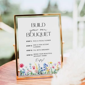 Flower Bar Sign, Build your own Bouquet Print Template, Floral Bridal Shower Sign, Flower Bar Cart Poster Wildflower Baby Shower Printable image 1
