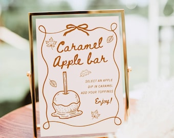 Caramel Apple Bar Sign, Fall Apple Bar Print, Candy Apple Bar Menu Template Poster, Halloween Kids Adult Party Activity Table Sign Decor