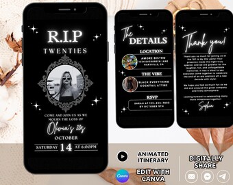 Digital RIP to my 20s Birthday Invitation Template, Death to my 20s Invite Animated, 30th Birthday Party Funeral to my Youth Invite Phone