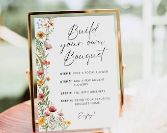 Flower Bar Sign, Build your own Bouquet Print Template, Floral Bridal Shower Sign, Flower Bar Cart Poster Wildflower Baby Shower Printable