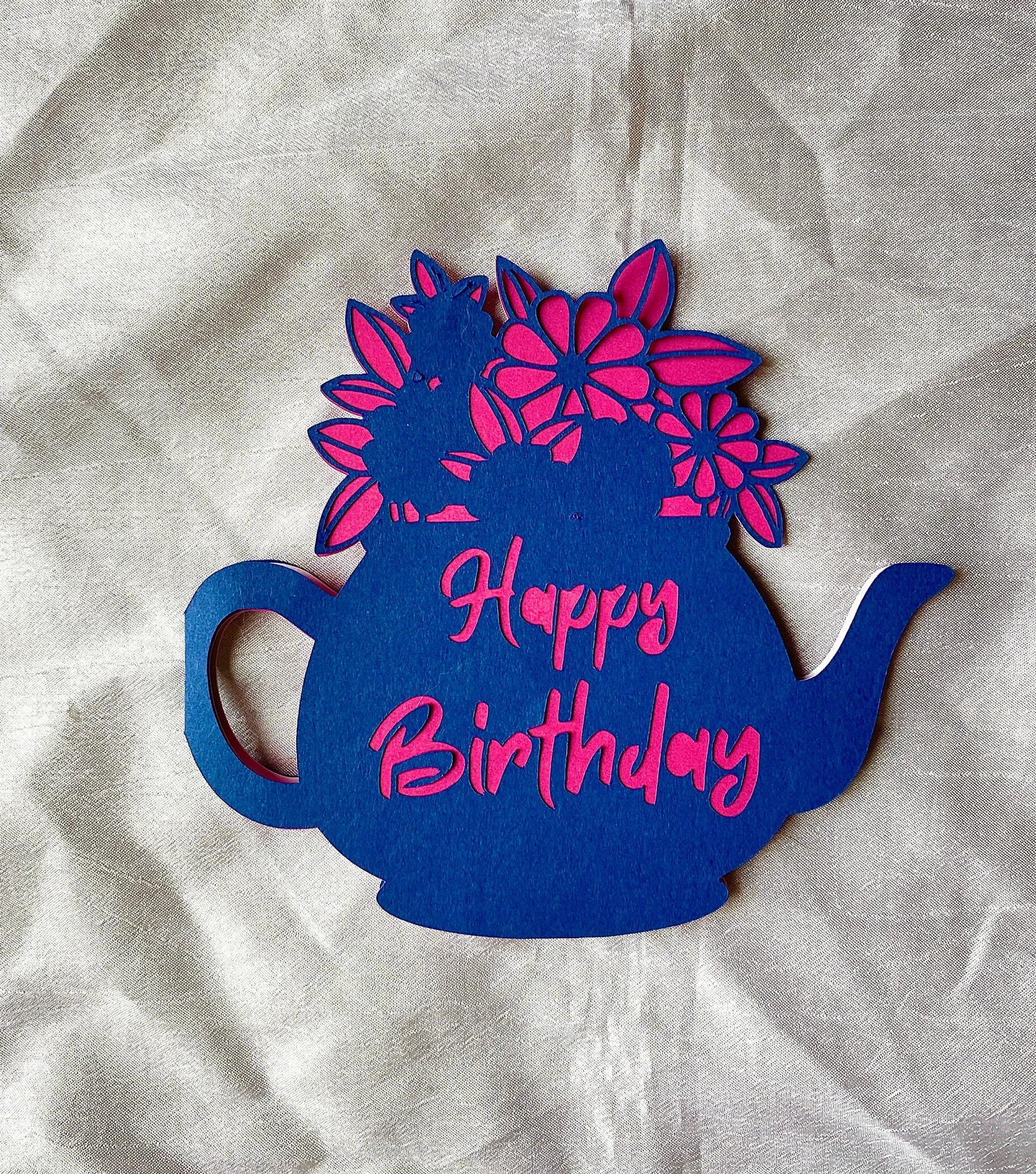 Teapot Birthday Card With Flowers Template Floral Card for Etsy
