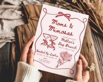 Mother's Day Brunch Invitation Template, Hand Drawn Moms and Mimosas Party Invite, Whimsical Floral Mother's Day Breakfast Invite Editable