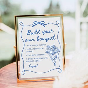 Flower Bar Sign, Build your own Bouquet Print Template, Floral Bridal Shower Sign, Flower Bar Cart Poster Hand Drawn Baby Shower Printable