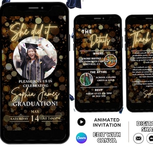 Graduation Invitation Template, Senior Graduate Announcement, Modern Graduation Party Invite High School College Grad Mobile Invite Editable