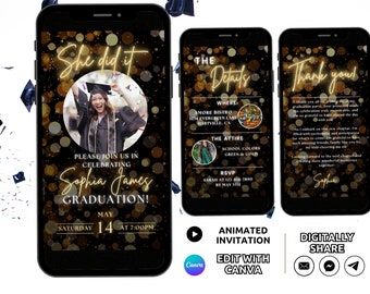 Graduation Invitation Template, Senior Graduate Announcement, Modern Graduation Party Invite High School College Grad Mobile Invite Editable