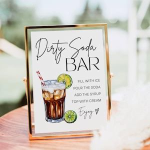 Dirty Soda Bar Sign, Soda Bar Mocktail Print, Signature Drink Bar Menu Sjabloon Poster Niet-alcoholische Pop Bar Grad Decor Baby Vrijgezellenfeest