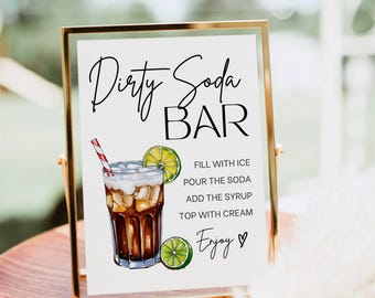Dirty Soda Bar Sign, Soda bar Mocktail Print, Signature Drink Bar Menu Template Poster Non Alcoholic Pop Bar Grad Baby Bridal Shower Decor