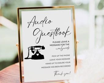 Ljudgästboksskylt, modern minimalistisk bröllopsskylt, gästbok för telefonmeddelanden, svara i telefonen, lämna ett meddelande, utskrivbar duschdekor