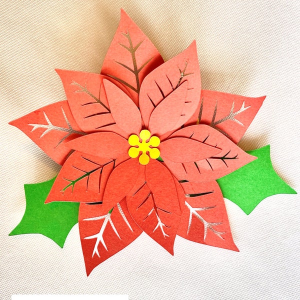 Flower template for Cricut/Silhouette, Poinsettia Floral Cutout, Christmas Decoration (Vector Svg Dxf Eps Paper)Papercut Laser Cut Template