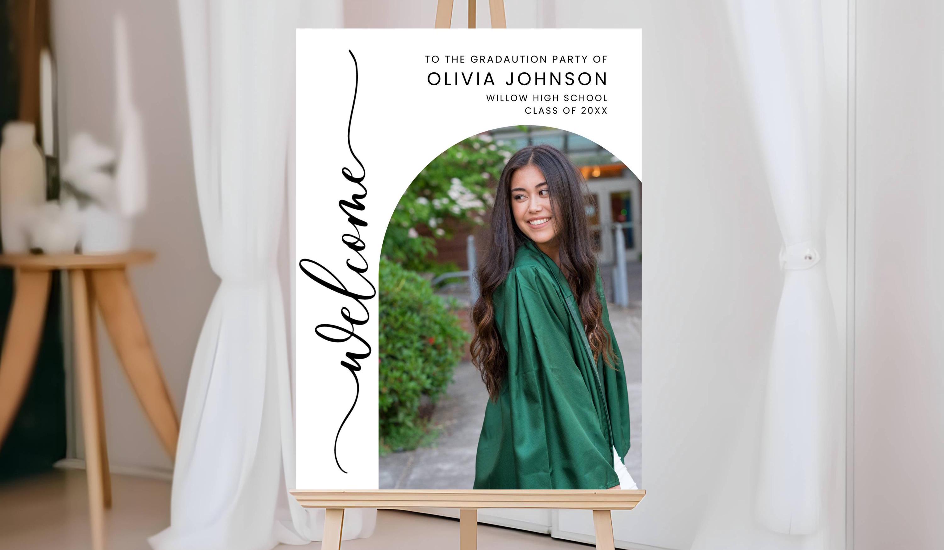 Graduation Party Welcome Sign Template, Grad Party Welcome  Sign, Modern Minimalist Arch Photo Graduation Celebration Welcome Sign Poster