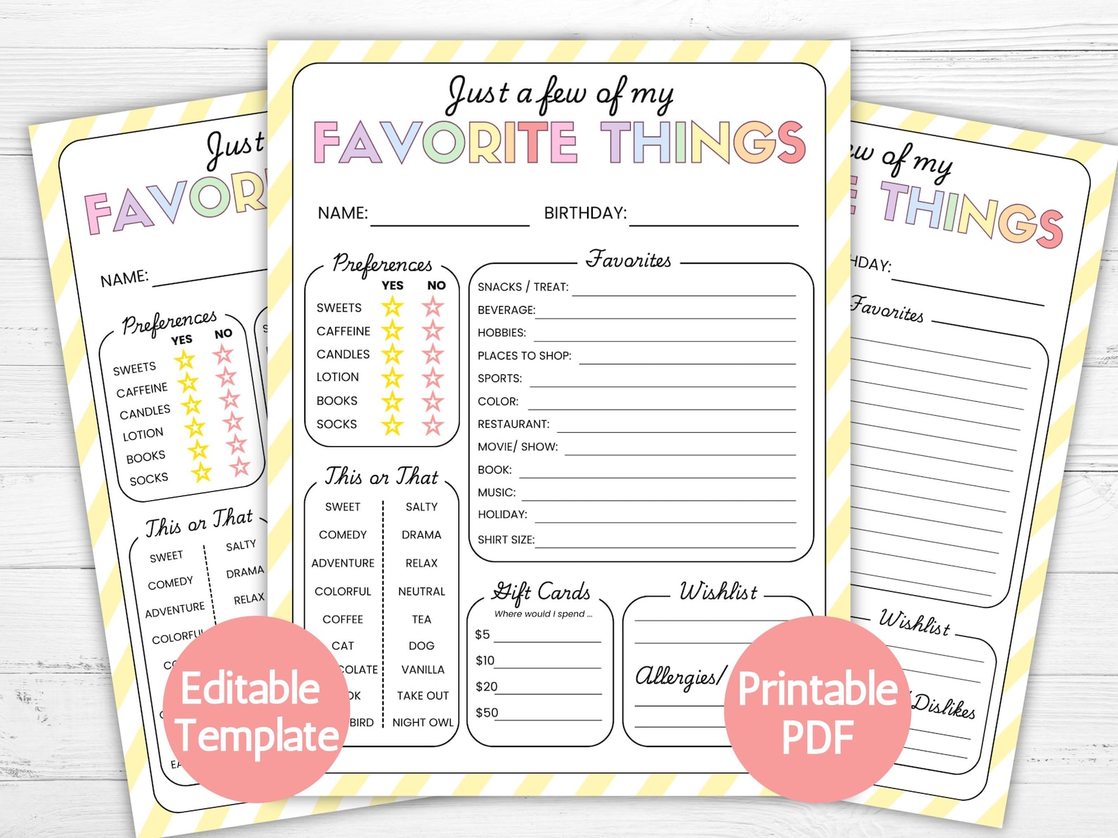 Favorite Things List Survey Questionnaire, Get to Know You Form ...