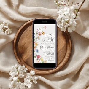 Digital Love in Bloom Bridal Shower Invitation Template, Flower Bridal Brunch Invite Animated, Boho Spring Floral Bridal Shower Invite Phone