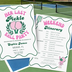 Pickleball Bachelorette Party Invitation & Itinerary Template, Her Last Pickle Bach Weekend Invite Retro Pickleball Social Club Bachelorette
