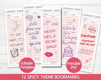 Smut Library Card Bookmark, Spicy Romance Romantasy Book mark Printable, Book Lover Gift Idea Reading Group Book Club Bookish Humor Editable