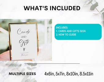 Wedding Gift Table Sign - 8x10 Inch Cards & Gifts Reception Sign With Calligraphy Design