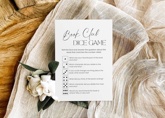 Book Club Dice Game, Reading Group Discussion Cards, Book Club Activity & Ice Breaker Game, Ladies Night Book Party Game Editable Printable