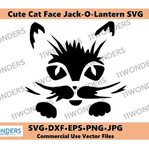 Cat Face Jack-O-lantern SVG | Cat Pumpkin Carving Stencil |Cat Face SVG | Cute Cate Cutting Files | Halloween svg | Fall - Digital Download image 2