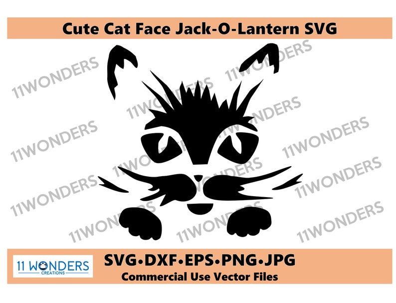 Cat Face Jack-O-lantern SVG | Cat Pumpkin Carving Stencil |Cat Face SVG | Cute Cate Cutting Files | Halloween svg | Fall - Digital Download image 2