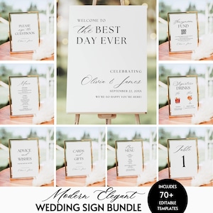 Modern Elegant Wedding Sign Bundle, 70+ Minimalist Wedding Signs Template, Luxury Calligraphy Wedding Reception Sign Set Editable Printable