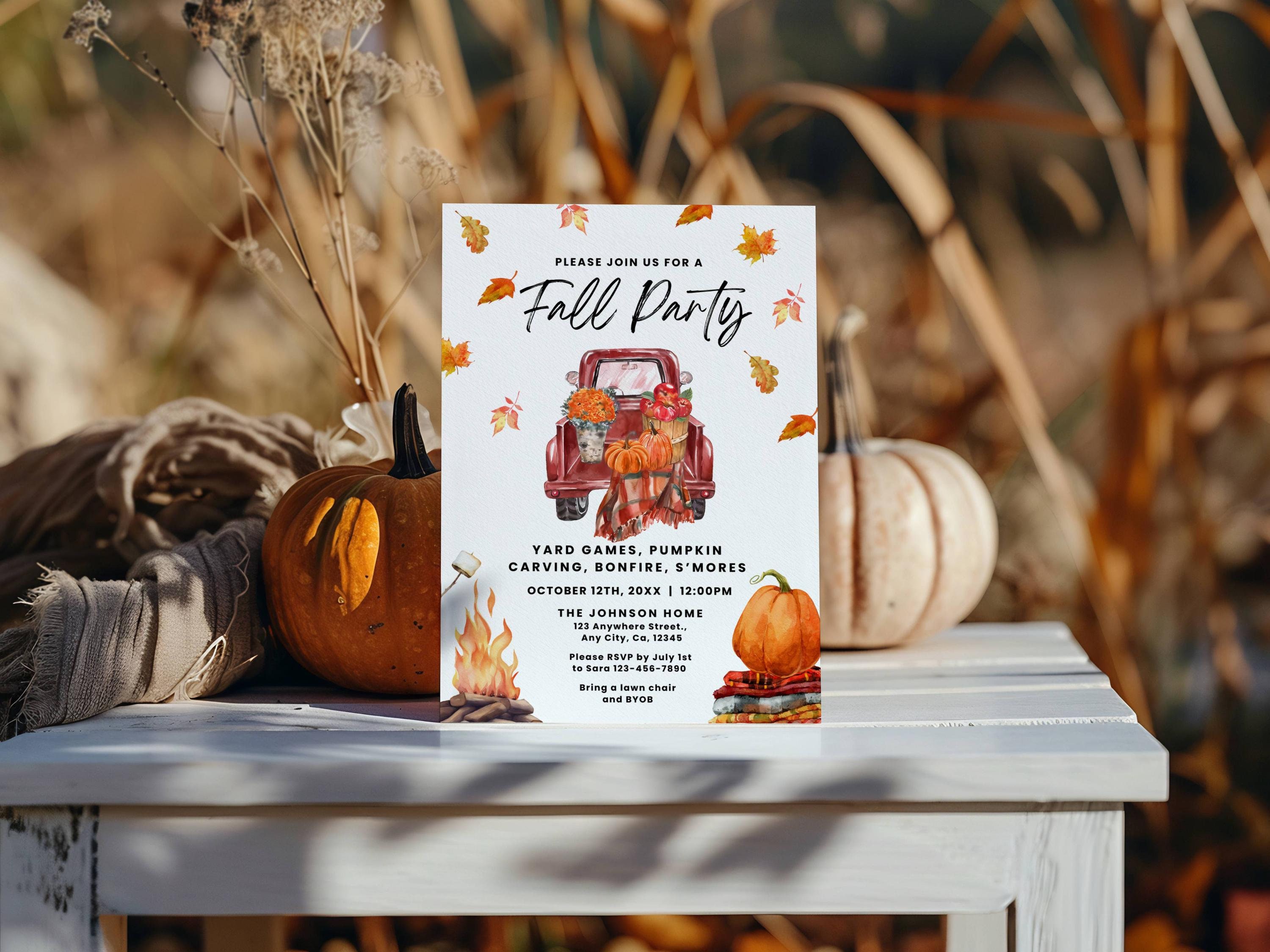 Fall Harvest Party Invitation Template, Fall Fest Invite, Autumn ...