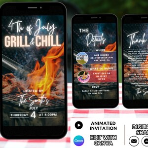 4th of July BBQ Invitation Template, Digital Grill and Chill Party Invite Animated, July 4th Cookout Barbeque Party Celebration Invite Phone