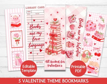 Valentinstag Lesezeichen Bundle, Cozy Vday Lesezeichen Set zum Ausdrucken, kariertes Herz Kokette Buchliebhaber Geschenkidee Lesegruppe Buchclub Bookish