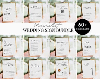 Wedding Sign Bundle Template,  Modern Minimalist Wedding Signs, 60+ Reception Sign Set, Boho Script Wedding Table Signs Editable Printable