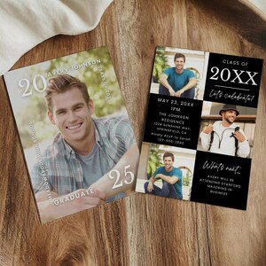 Graduation Invitation Template, Senior Graduate Announcement, Modern Black Graduation Party Invite, Boy Son Photo Graduation Card Editable