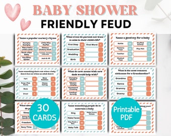 Babyparty freundliches Fehde Spiel, Babyparty Familie Fehde Party Spiel druckbar, Boho Retro Gender Neutral Babyparty Trivia bearbeitbare Vorlage