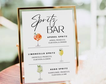 Modèle de panneau italien Spritz Bar, menu modifiable sur toile, panneau de recettes de Spritz minimaliste, panneau de boisson cocktail Limoncello Hugo Spritz imprimable