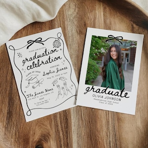 Hand Drawn Graduation Invitation Template, Senior Graduate Announcement, Doodle Graduation Party Invite, 2025 Photo Graduation Card Editable