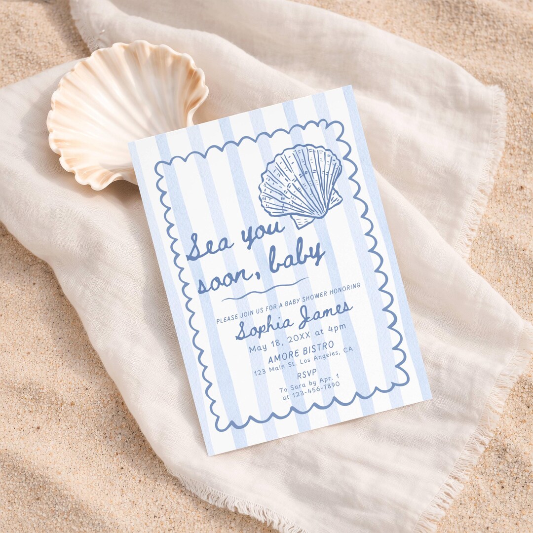 Sea You Soon Baby Shower Invitation Template, Editable Canva Invite ...