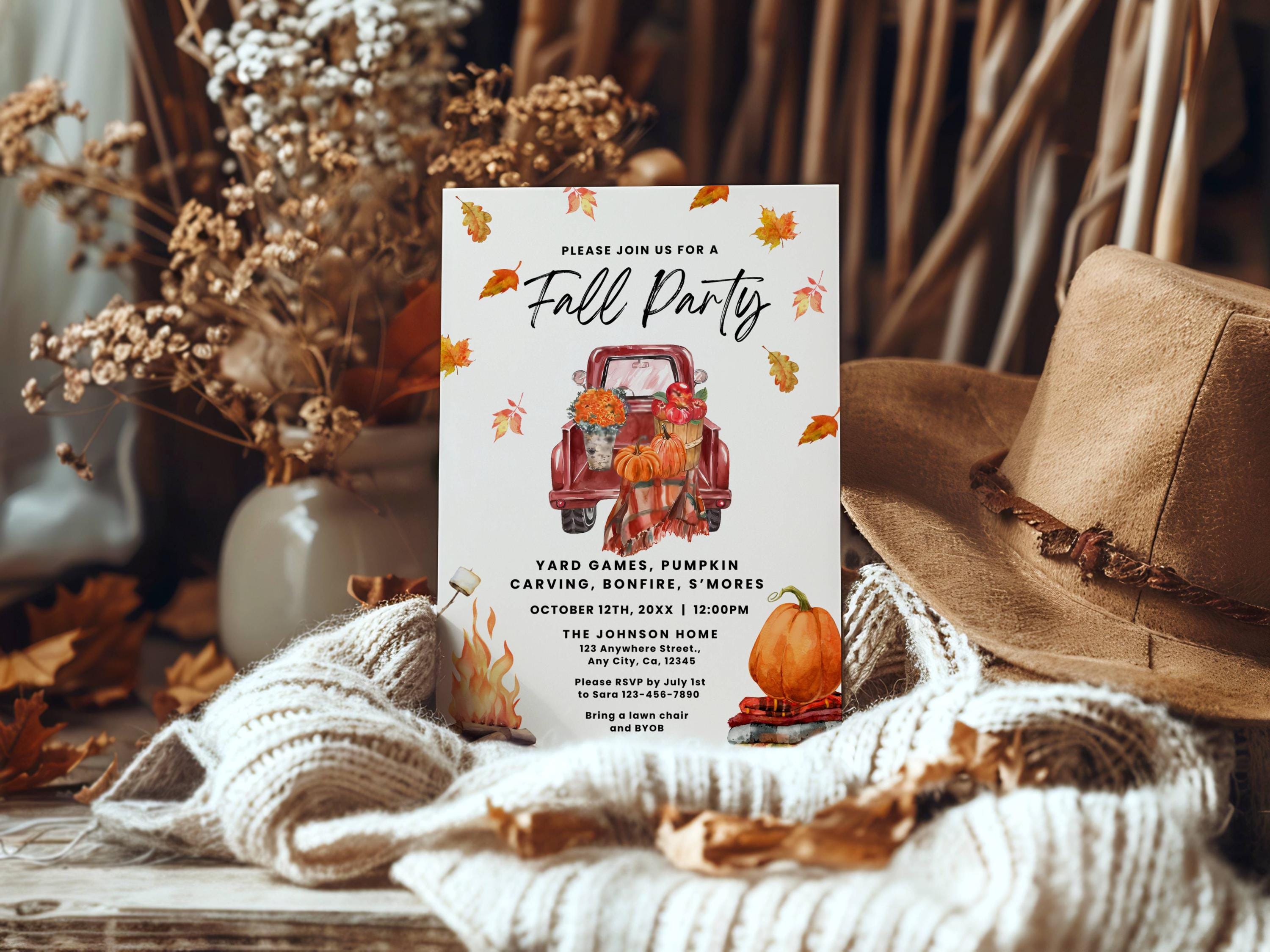 Fall Harvest Party Invitation Template, Fall Fest Invite, Autumn ...