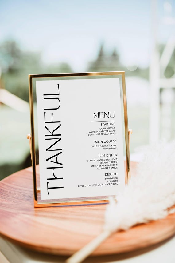 Thanksgiving Menu Template, Thanksgiving Dinner Party Menu Card, Modern Friendsgiving Dinner Invitation Potluck Menu Editable Printable
