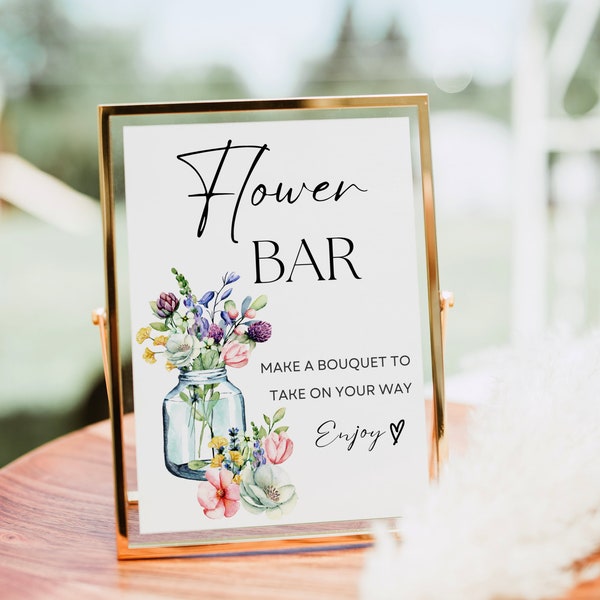 Flower Bar Sign, Wildflower Bouquet Bar Print Template, Floral Bridal Shower Sign, Flower Bar Cart Poster Modern Baby Shower Decor Printable