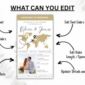 Passport Wedding Invitation Suite Electronic Template, Animated Destination Wedding Invite Set, Travel Wedding Invite Bundle RSVP Editable image 7