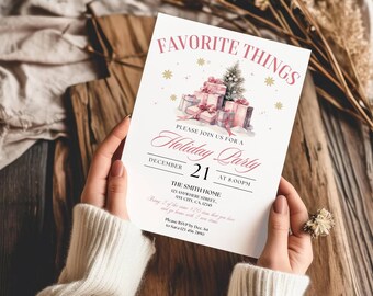 Favorite Things Holiday Party Invitation Template, Christmas Gift Exchange Invite, Pink Modern Girls Night Christmas Party Invite Printable