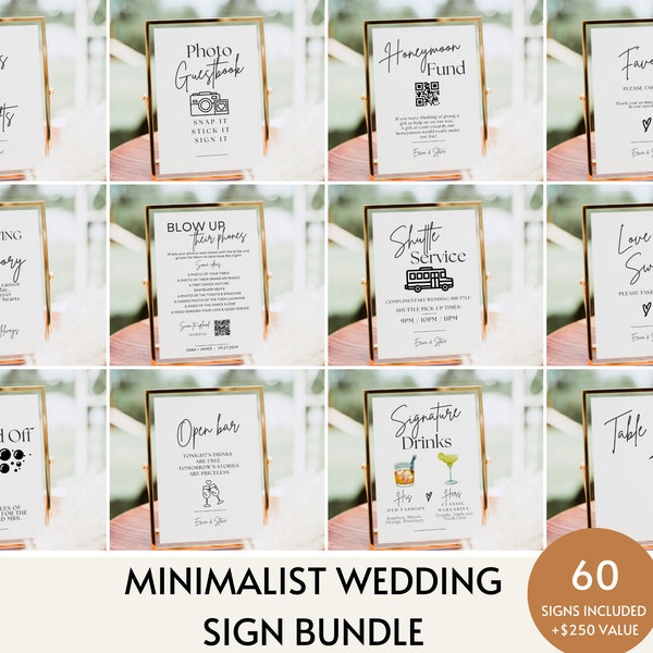 Minimalist Wedding Sign Bundle, 60+ Modern Wedding Signs Template, Wedding Sign Template Bundle, Boho Wedding Table Signs Printable Download