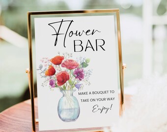 Cartello per bar floreale, modello di stampa per bar con fiori selvatici, cartello floreale per addio al nubilato, poster per carrello bar floreale, decorazione moderna stampabile per baby shower.
