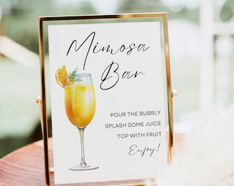 Mimosa Bar Sign, Modern Mimosa Cocktail Print, Mimosa Sign, Brunch Party Bubbly Bar Template, Mimosa Poster Mimosa Juice Tags Bar Cart Decor