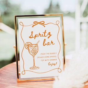 Letrero de bar Aperol Spritz, impresión de cóctel Aperol Spritz, plantilla de menú de bar de bebidas exclusivas, póster de cóctel dibujado a mano, decoración de despedida de soltera para bebé