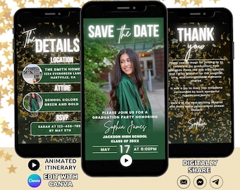 Digital Save The Date Graduation Invitation Template, Animated Photo Grad Party Announcement Invite, 2025 Senior Graduate Evite Editable