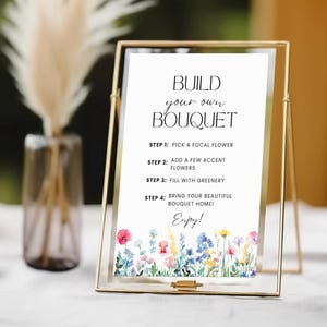 Flower Bar Sign, Build your own Bouquet Print Template, Floral Bridal Shower Sign, Flower Bar Cart Poster Wildflower Baby Shower Printable image 2