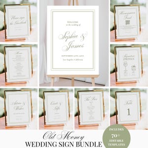 Old Money Wedding Sign Bundle, 70+ Minimalist Wedding Signs Template Sage Green Luxury Elegant Wedding Reception Sign Set Editable Printable