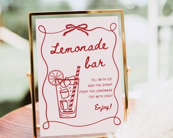 Lemonade Bar Sign, Lemonade bar Mocktail Print, Signature Drink Bar Menu Template Poster Non Alcoholic Bar Grad Baby Bridal Shower Decor